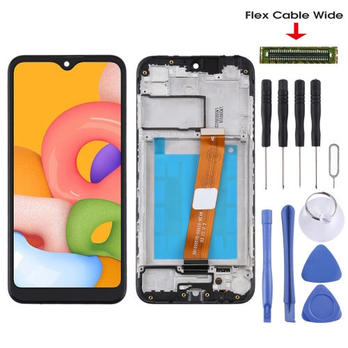 Écran LCD et numériseur complet avec cadre (câble flexible large) pour Samsung Galaxy A01