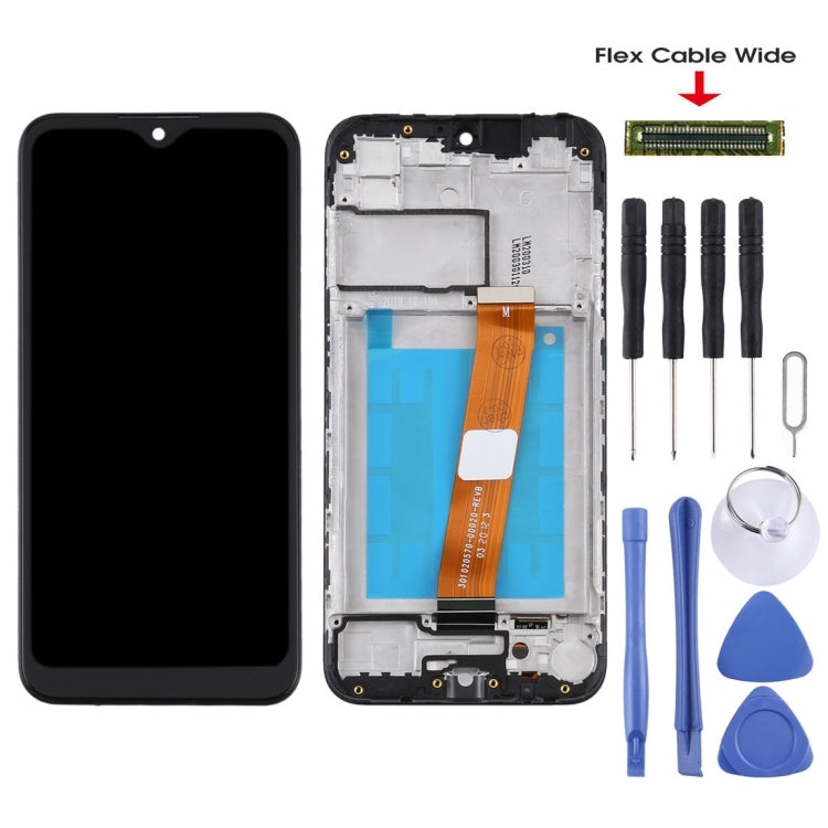 Écran LCD et numériseur complet avec cadre (câble flexible large) pour Samsung Galaxy A01