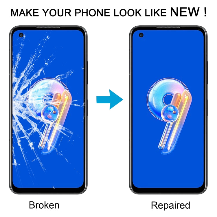 Lentille extérieure en verre pour écran avant ASUS ZenFone 9 ZS696KS, avec adhésif OCA optiquement transparent