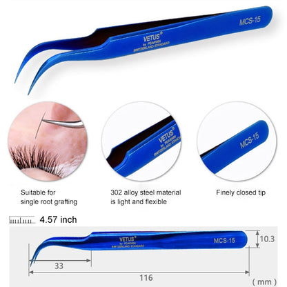 Pince à épiler courbée bleu vif Vetus MCS-15