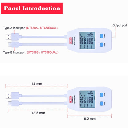 Voltmètre ampèremètre USB UNI-T, testeur UT658DUAL