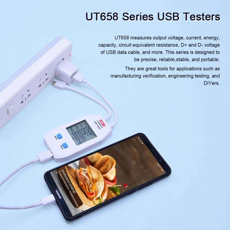 Voltmètre ampèremètre USB UNI-T, testeur UT658DUAL