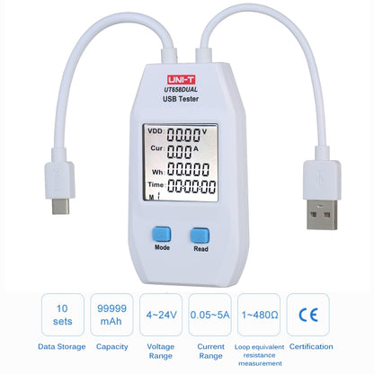 Voltmètre ampèremètre USB UNI-T, testeur UT658DUAL