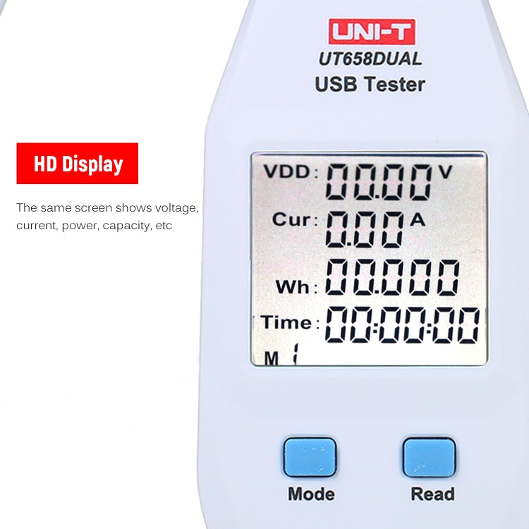 Voltmètre ampèremètre USB UNI-T, testeur UT658DUAL