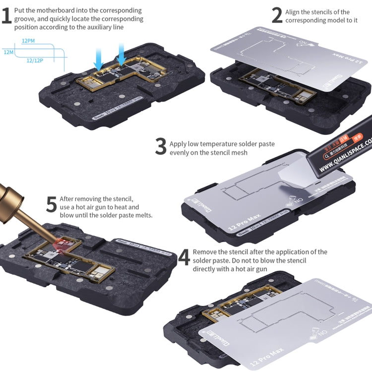 Qianli – plate-forme de reballage à cadre central 10 en 1, pour iPhone X / XS / XS Max / 11/11 Pro / 11 Pro Max / 12 / 12 Pro / 12 mini / 12 Pro Max