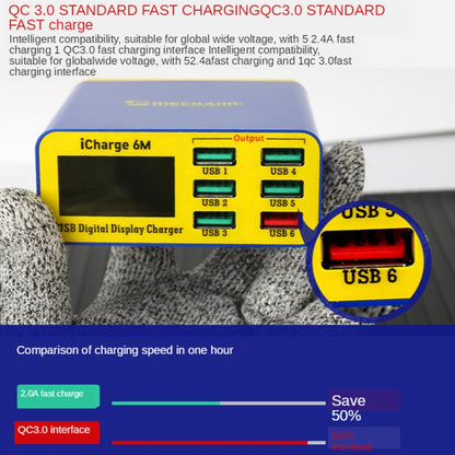 Mécanicien icharge 6M QC 3.0 USB chargeur intelligent prise en charge charge rapide avec LCD, prise ue