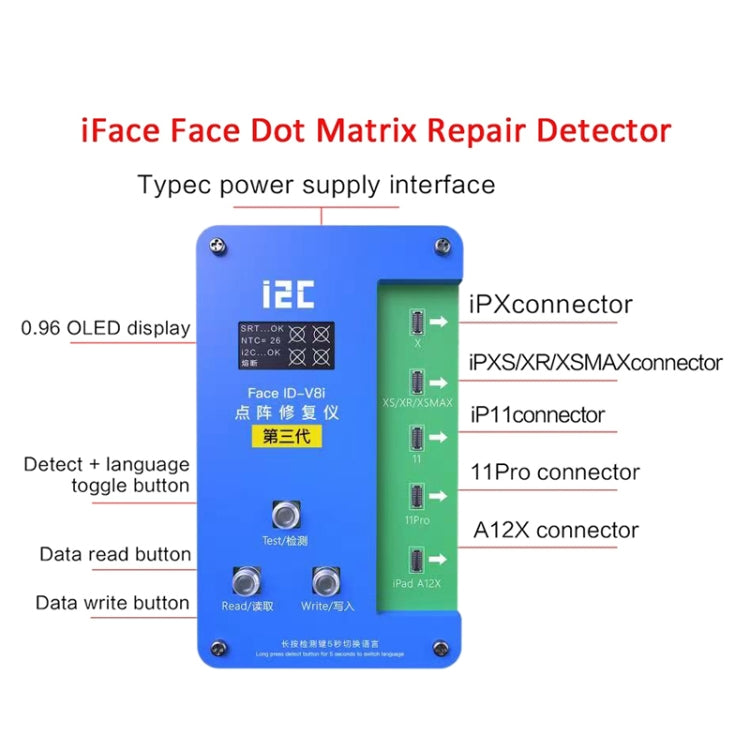 Programmeur de réparation de Projection matricielle de points i2C IFace-V8i 3rd Face ID avec câble flexible pour iPhone X-12 Pro max