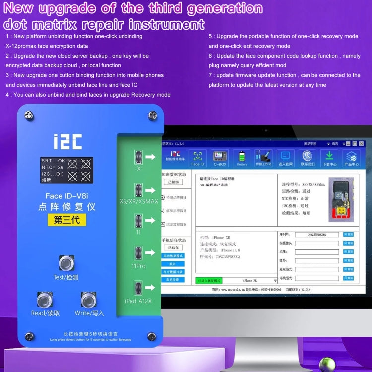 Programmeur de réparation de Projection matricielle de points i2C IFace-V8i 3rd Face ID avec câble flexible pour iPhone X-12 Pro max