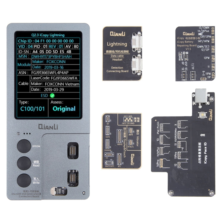 Pour iPhone 6 - 14 Pro Max 5 en 1 Qianli iCopy Plus 2.2 Ensemble de programmeur de détection de réparation, Prise : US, 5 in 1