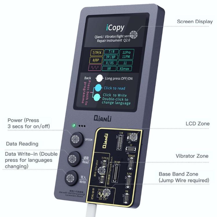 Pour iPhone 6 - 14 Pro Max 5 en 1 Qianli iCopy Plus 2.2 Ensemble de programmeur de détection de réparation, Prise : US, 5 in 1
