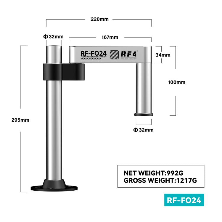 Support de microscope à bras pivotant et réglable en hauteur et rotation à 360° RF4 RF-FO24, RF4 RF-FO24