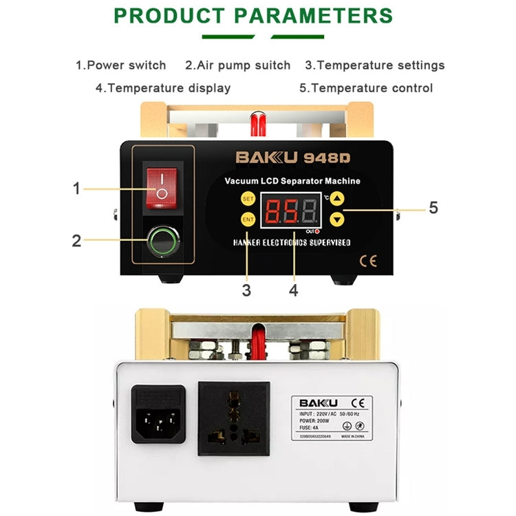 Machine de séparation de panneau tactile LCD antistatique sous vide BAKU BK-948D 500 W, prise américaine AC 110 V