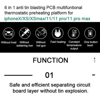 BAKU BA-676 110V-120V Colle IC PCB multifonctionnelle Supprimer la plate-forme de chauffage thermostatique pour iPhone X / XS / XS Max / 11/11 Pro / 11 Pro Max, prise CN