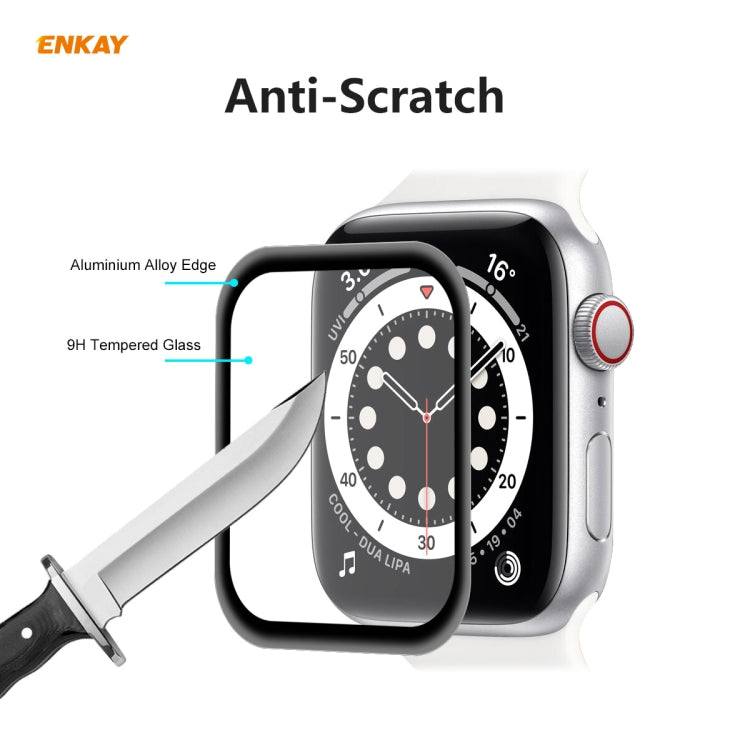 ENKAY chapeau-prince 0.2mm 9H dureté de Surface 3D anti-déflagrant bord en alliage d'aluminium Film d'écran en verre trempé plein écran, For Apple Watch 6/5/4/SE 40mm, For Apple Watch 6/5/4/SE 44mm