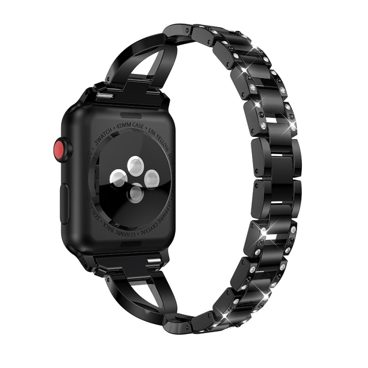 Bracelet de montre en acier inoxydable massif serti de diamants en forme de X pour Apple Watch Series 3 & 2 & 1 42mm
