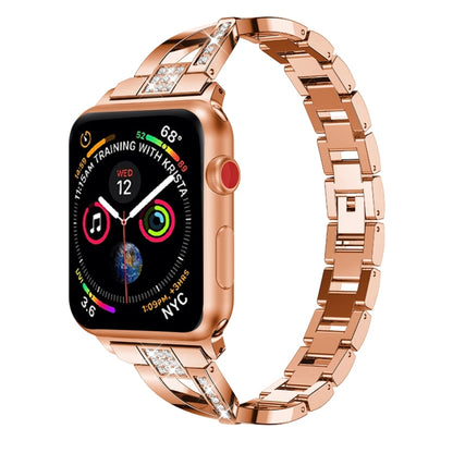 Bracelet de montre en acier inoxydable massif serti de diamants en forme de X pour Apple Watch Series 3 & 2 & 1 42mm