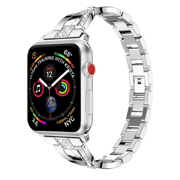 Bracelet de montre en acier inoxydable massif serti de diamants en forme de X pour Apple Watch Series 3 & 2 & 1 42mm