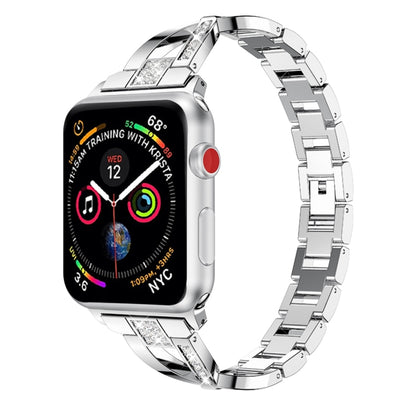 Bracelet de montre en acier inoxydable massif serti de diamants en forme de X pour Apple Watch Series 3 & 2 & 1 42mm