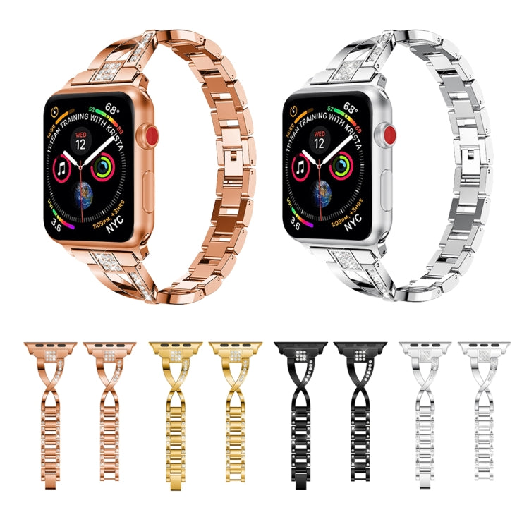 Bracelet de montre en acier inoxydable massif serti de diamants en forme de X pour Apple Watch Series 3 & 2 & 1 42mm