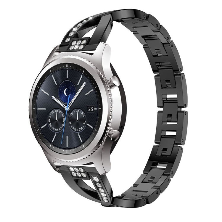 Bracelet de montre en acier inoxydable massif serti de diamants en forme de X pour Samsung Gear S3
