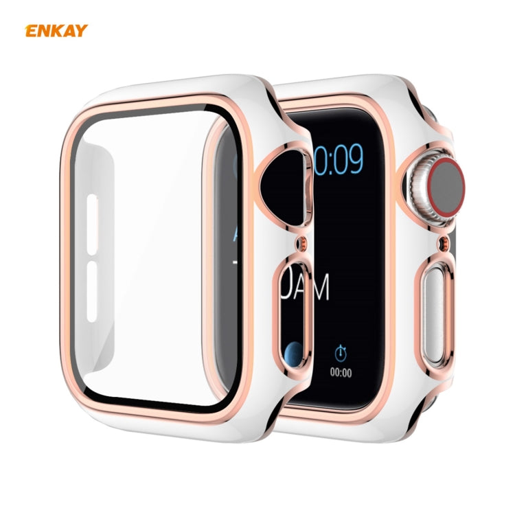 ENKAY Hat-Prince Boîtier PC Galvanisé à Couverture Complète + Protecteur en Verre Trempé pour Apple Watch Series 6 / 5 / 4 / SE 44mm, For Apple Watch Series 6 / 5 / 4 / SE 44mm