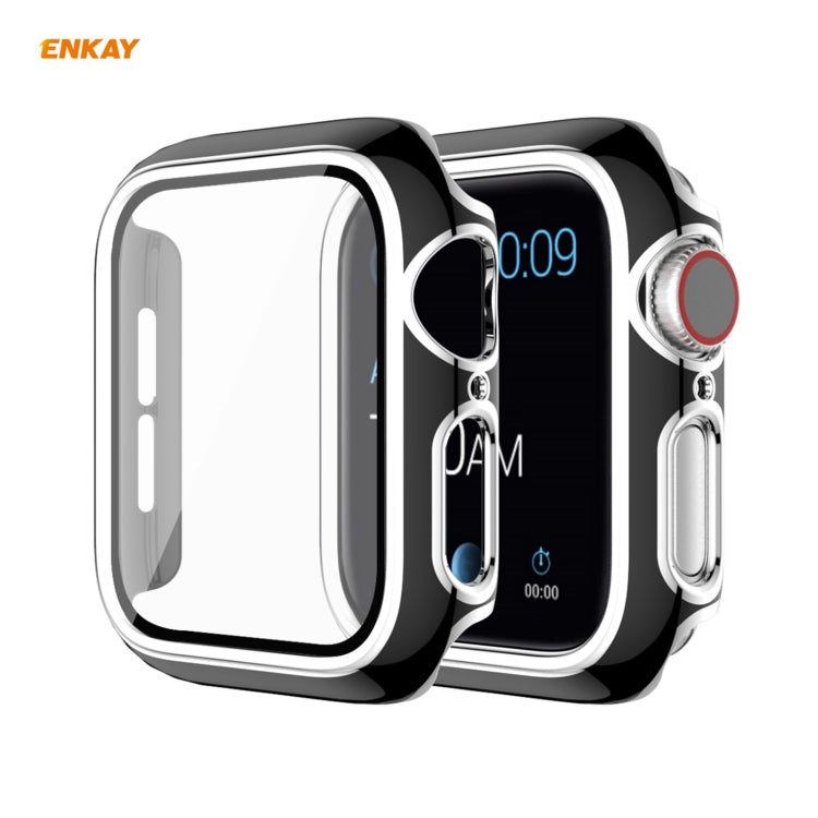 ENKAY Hat-Prince Boîtier PC Galvanisé à Couverture Complète + Protecteur en Verre Trempé pour Apple Watch Series 6 / 5 / 4 / SE 44mm, For Apple Watch Series 6 / 5 / 4 / SE 44mm