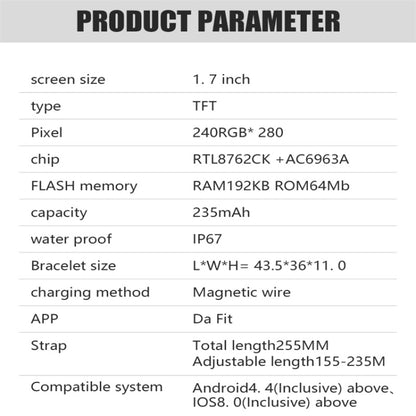 Montre intelligente à écran couleur IP67 Y22 1,7 pouces