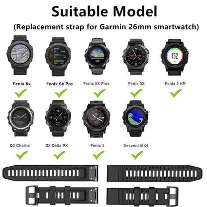 Bracelet de sport en silicone de 26 mm, For Garmin Fenix 7X, For Garmin Fenix 6X, For Garmin Fenix 6X Pro, For Garmin Fenix 5x Puls