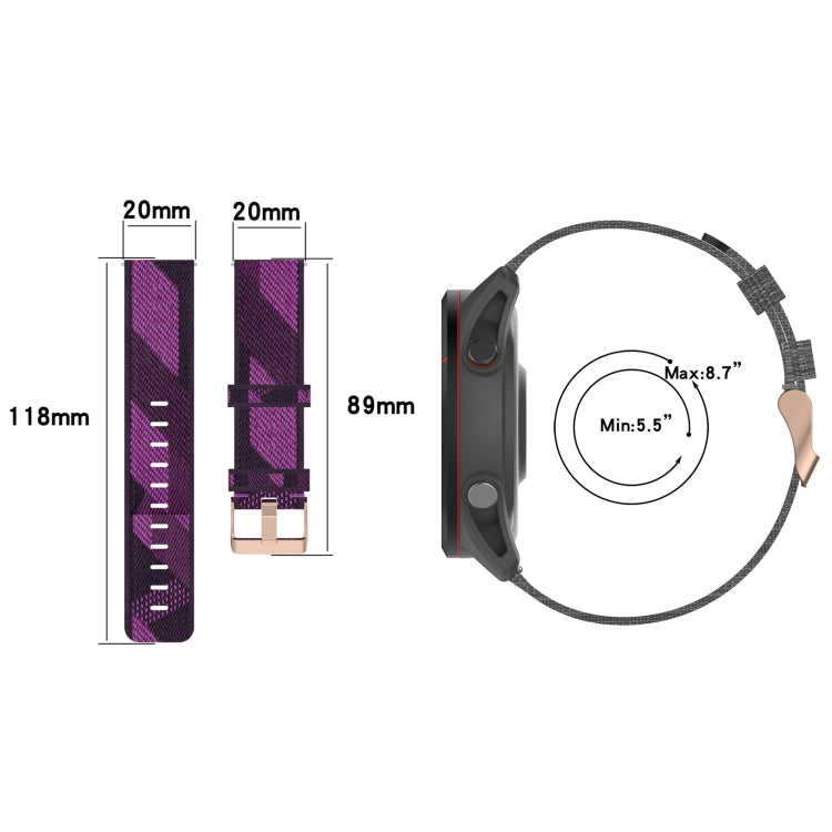 Bracelet de montre tissé en nylon de 20 mm, For Garmin Vivomove 3, For Garminmove 3, For Garmin VivoMove Luxe, For Garminmove Luxe, For Garmin VivoMove Style, For Garmin Garminmove Style, For Garmin Vivomove