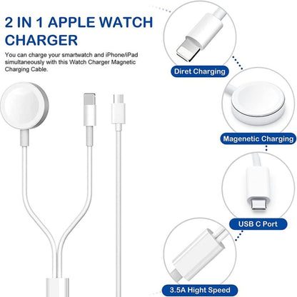 Pour Apple Watch Series et iPhone 2 en 1 Câble de chargement magnétique USB 1,2 m, DS-XB015