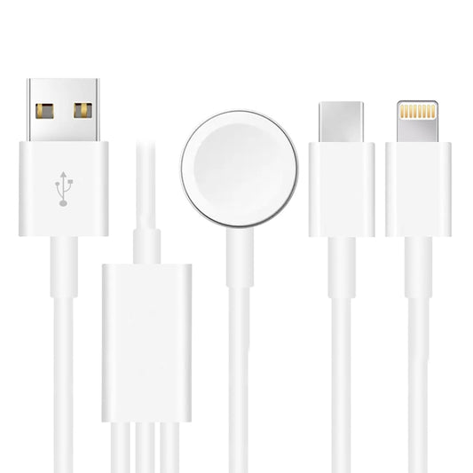 Pour Apple Watch Series, iPhone et téléphone avec port Type-C, câble de chargement magnétique USB 3 en 1, 4 pieds/1,2 m, DS-XB017