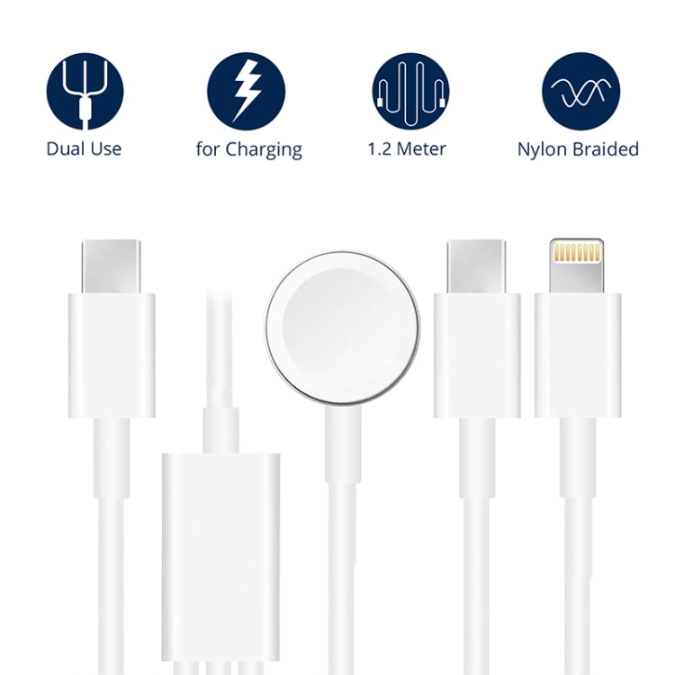 Pour Apple Watch Series et téléphone avec double prise Type-C Câble de chargement magnétique USB 3 en 1 4 pieds/1,2 m, DS-XB020
