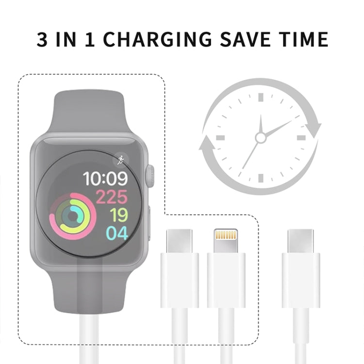 Pour Apple Watch Series et téléphone avec double prise Type-C Câble de chargement magnétique USB 3 en 1 4 pieds/1,2 m, DS-XB020