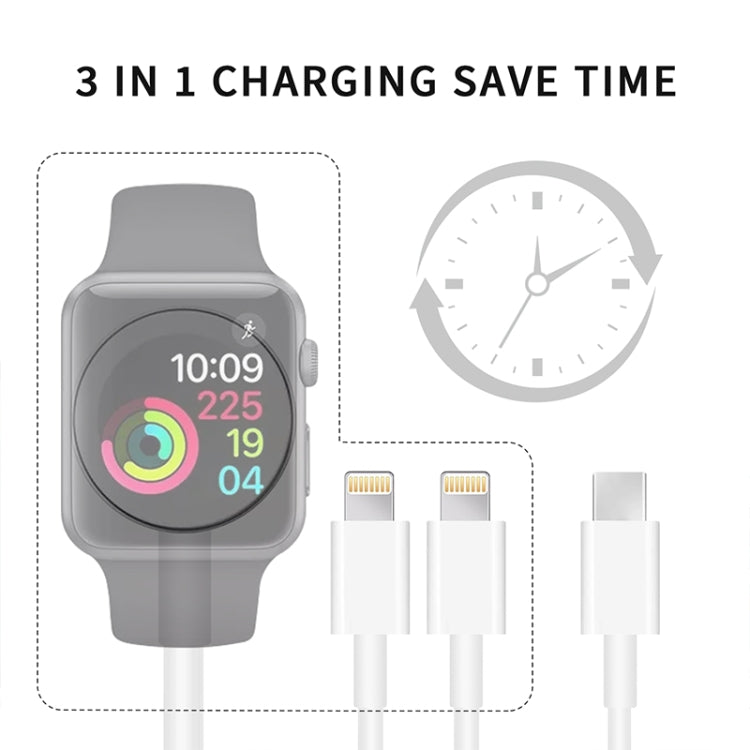 Pour Apple Watch Series et iPhone 3 en 1 Câble de charge magnétique Type-C 4 pieds/1,2 m, DS-XB019