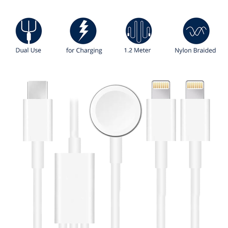 Pour Apple Watch Series et iPhone 3 en 1 Câble de charge magnétique Type-C 4 pieds/1,2 m, DS-XB019