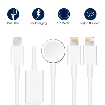 Pour Apple Watch Series et iPhone 3 en 1 Câble de charge magnétique Type-C 4 pieds/1,2 m, DS-XB019