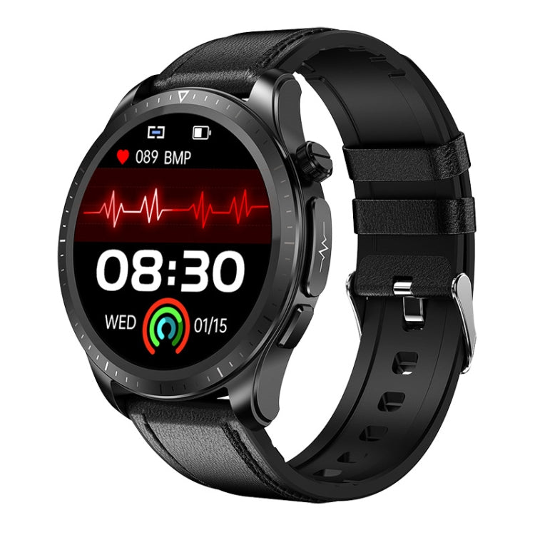 Montre intelligente à écran couleur E420 de 1,39 pouces, bracelet en cuir, surveillance de la fréquence cardiaque / surveillance de la pression artérielle