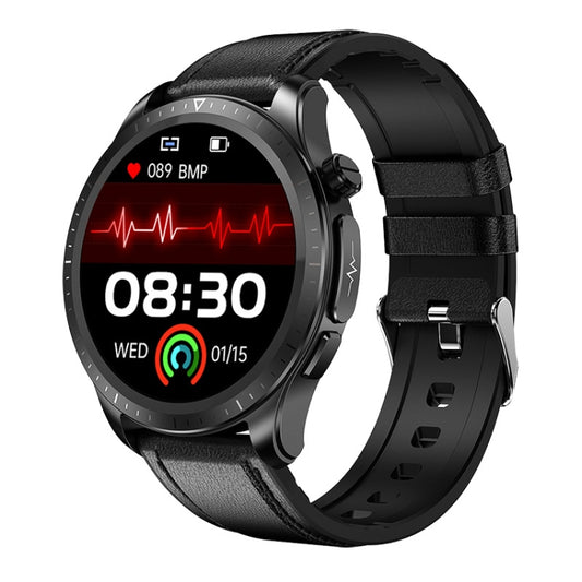 Montre intelligente à écran couleur E420 de 1,39 pouces, bracelet en cuir, surveillance de la fréquence cardiaque / surveillance de la pression artérielle
