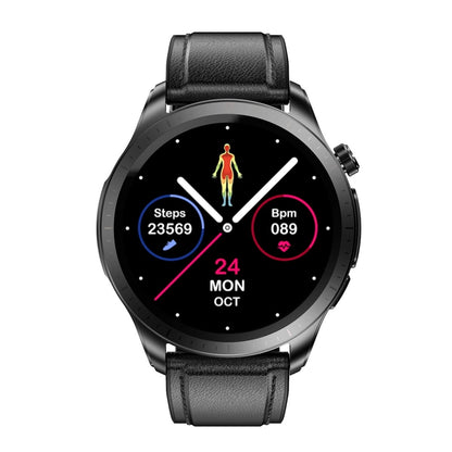 Montre intelligente à écran couleur E420 de 1,39 pouces, bracelet en cuir, surveillance de la fréquence cardiaque / surveillance de la pression artérielle