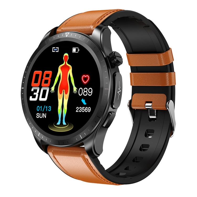 Montre intelligente à écran couleur E420 de 1,39 pouces, bracelet en cuir, surveillance de la fréquence cardiaque / surveillance de la pression artérielle