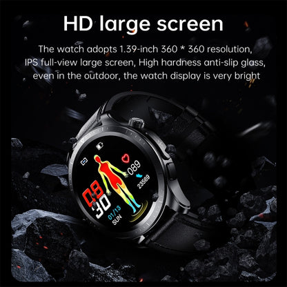 Montre intelligente à écran couleur E420 de 1,39 pouces, bracelet en cuir, surveillance de la fréquence cardiaque / surveillance de la pression artérielle