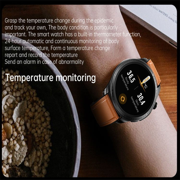 Montre intelligente à écran couleur E420 de 1,39 pouces, bracelet en cuir, surveillance de la fréquence cardiaque / surveillance de la pression artérielle