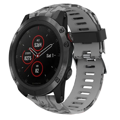 Bracelet de montre en silicone imprimé camouflage 26 mm, For Garmin Fenix 6X Pro, For Garmin Fenix 6X Sapphire, For Garmin Fenix 5X Sapphire, For Garmin Fenix 5X Plus, For Garmin Fenix 3, For Garmin Fenix 3 HR, For Garmin Fenix 3 Sapphire              ...