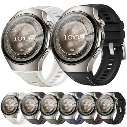 Bracelet de montre hybride en silicone et cuir, For Huawei Watch 5 42mm, For Huawei Watch 5 46mm