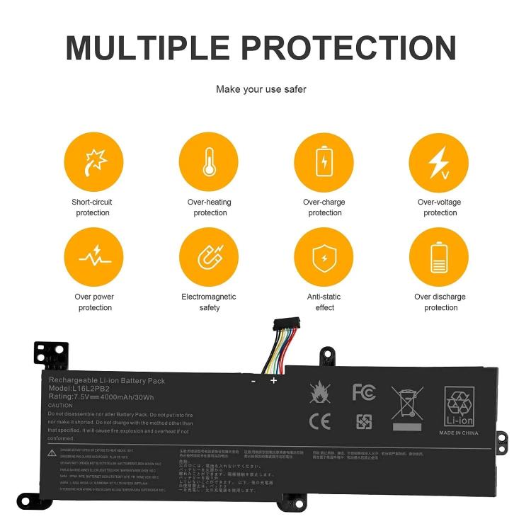 Batterie pour ordinateur portable Lenovo Xiaoxin Chao 5000 320-15ISK, L16C2PB2 7.6V 30Wh