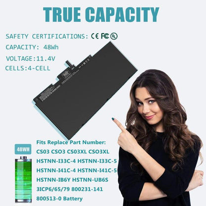 Batteries pour ordinateurs portables HP EliteBook 840G3, 848G3, 840G4, 850G3, 848G4 et 850G4, CS03XL 11.4V 46.5Wh