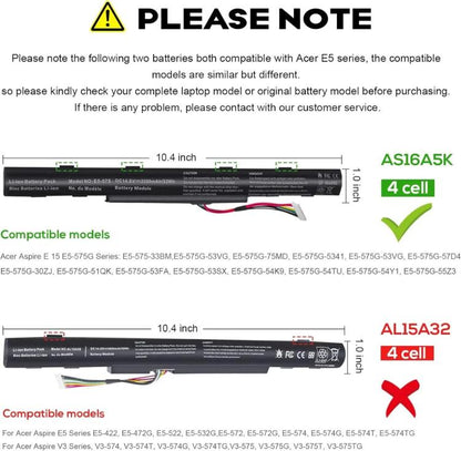 Batterie de remplacement 2200 mAh pour ordinateur portable Acer Aspire E5-575G, 475G, 523G et 553G, AS16A5K