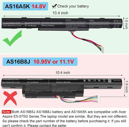 Batterie de remplacement 2200 mAh pour ordinateur portable Acer Aspire E5-575G, 475G, 523G et 553G, AS16A5K