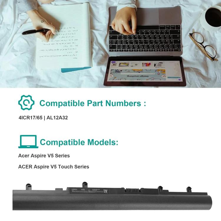 Batterie pour ordinateur portable 2200 mAh compatible avec Acer Aspire V5-471G et V5-431/551, AL12A32