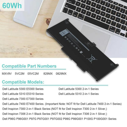 Batterie pour ordinateur portable Dell Latitude 5300, 5310, 7300 et 7400, capacité de 7600 mAh, MXV9V